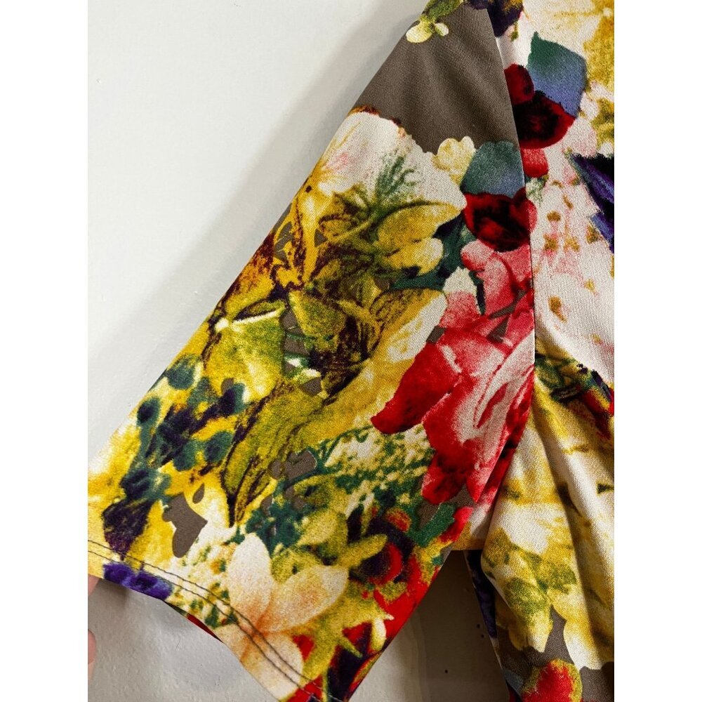 Colorful Floral Dress Red 6P Preppy Chic Feminine Boho Indie Folk - Picture 4 of 8